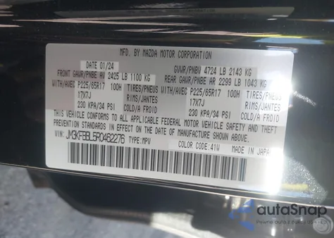 2024 Mazda Cx-5 2.5 S Select z USA, uszkodzony, nr VIN JM3KFBBL5R0462276